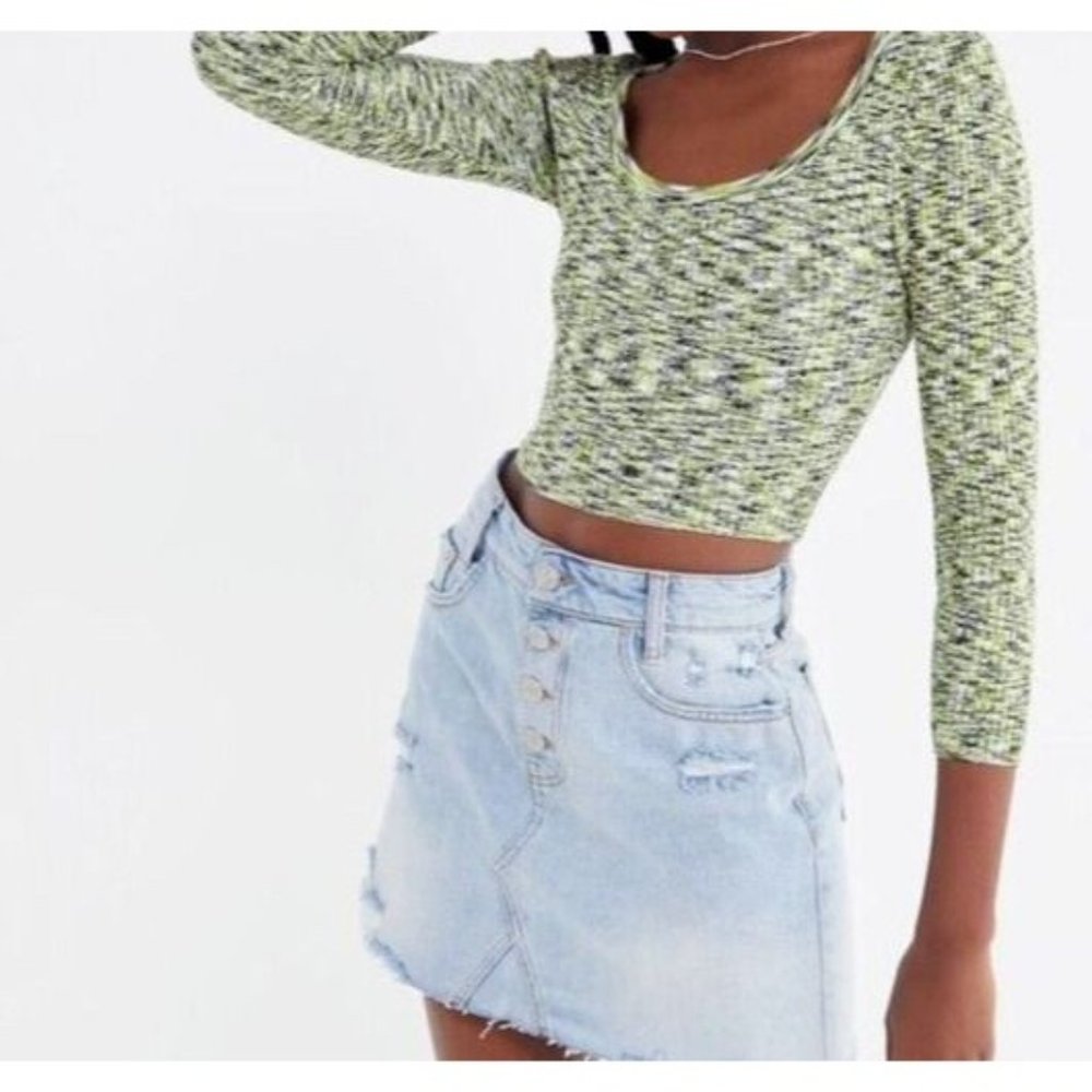 Free People We The Free Button Fly Denim Distressed Mini Skirt Si… - Picture 2 of 14